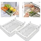 2Stück Kühlschrank Organizer Schubladen, 30,5 x 20 x 9,5cm Große Ausziehbare Aufbewahrungsbox für Kühlschrank, Hochwertig Kühlschrankbox Container mit Griff, Geeignet für Kühlschrankregale