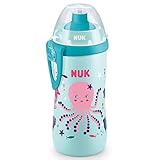 NUK Junior Cup Kinder Trinkflasche mit Chamäleon-Effekt | 18+ Monate | mit Farbwechsel | auslaufsicherer Trinklernbecher mit Push-Pull-Trinksauger | Clip & Schutzkappe | BPA-frei | 300 ml | blaugrün