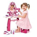 Kinderplay Kinder Frisierkommode mit Licht & Sound – Spielzeug Frisiertisch für Mädchen ab 3 Jahren – Kinder Schmink-Set mit Spiegel & 32 Zubehörteilen – Fairy Glow Dresser