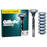 Gillette Mach3 Nassrasierer Herren, Rasierer + 8 Rasierklingen mit 3-fach Klinge, Geschenk für Männer
