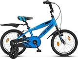 Talson 16 Zoll Kinderfahrrad inkl. Kettenschutz, Stützräder und Zubehör Jungen Fahrrad (Blau)