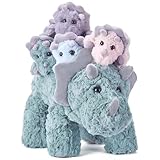 IKASA Mami Triceratops Dinosaurier Kuscheltier Stofftier 43cm Mama und Baby Plüschtier für Mädchen Alter 4-6 Plüsch Spielzeug,Geschenk für Kinder