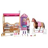 Barbie Spielzeugstall-Spielset mit Puppe, Pferd und Zubehör, mehr als 25 Teile mit 6 Spielbereichen, inspiriert von Barbie Mysteries: Das geheimnisvolle Pferdeabenteuer“, JDN43