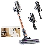 Akku Staubsauger Kabellos 45000Pa - Anti Tangle Bürste Kabelloser Akkustaubsauger 99,9 Prozent Filterleistung,Akku Selbstladender mit LED Display Stabstaubsauger für Tierhaare/Teppiche/Hartböden/Auto