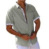 Jamicy Baumwolle Leinen Hemd Herren Sommer Kurzarmhemd Hawaii Strand Herrenhemden Einfarbige Leinenhemd Freizeit Bequeme Hawaiihemd Fashion Strandhemd Leicht Sommerhemd Weich 01 Grau 3XL