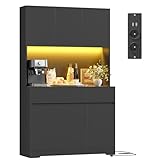 FirFurd 180cm Küchenschrank mit Arbeitsplatte und LED, Buffetschrank Hochschrank mit Steckdosenleiste und Verstellbaren Ablagen, Sideboard für Küche Wohnzimmer Esszimmer,100x38,5x180cm, schwarz