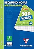 Clairefontaine 11794C - Packung 150 Blatt Ringbucheinlagen, 9-fach gelocht zur Ablage in Ordner/Ringbuch, 4x4mm kariert mit Rand, DIN A4 21x29,7 cm, 90g, Weiß, 1 Pack