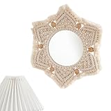 MacRame Hanging Mirror - geknotete Faserkunst, moderner rustikaler Ausstellungsstil, dekorativer Fring-Stil, kunstvolles Kunsthandwerk mit komplizierter Boho-Textur, weiche Eingangswand für das