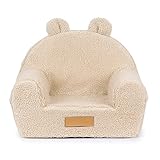 Flumi Personalisierte Kindersessel – Babysessel Schaumstoff- Kindersitz fur Kinderzimmer Spielzimmer – Sessel mit Gravur Kindername Farbe: Lammfell Dunkelbeige