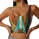 JEJEA Guitars Kunstdruck Damen Sport-BH mit U-Rücken, gepolstert, Racerback, hohe Schlagfestigkeit, Spaghetti für Workout, Yoga, Schwarz , XXL