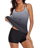 wihnsinop Tankini Damen Bauchweg Bademode Set Freizeit Badeanzug Tankinis Zweiteiler Sets Sommer Elegant Badeanzüge für Damen Oberteil mit Badeshorts