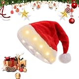 CEWROM LED Weihnachtsmütze, Rot Nikolausmütze Plüsch Weihnachtsmütze Santa Mütze, Nikolaus Warm Dicker Fellrand Weihnachtsmann Mützen für Weihnachten Neujahr Feiertagsparty