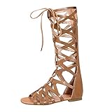 Damen-Sandalen mit Absatz unter 10 Jahren, Gummi, hohe Stiefel, Riemchensandalen, Freizeitschuhe, Gummi-Obermaterial, Damen-Sandalen, Größe 41, braun, 40 EU