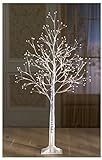LED Perlenbaum Silber - 120 cm - Lichterbaum für Innen und Außen - Deko Baum warm weiß beleuchtet mit Perlen Batterie betrieben mit Timer