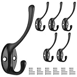 Bolatus 6 Stücke Kleiderhaken, Garderobenhaken Schwanenhals Haken Doppelt Wandhaken Haken Wand Mantelhaken Metall Kleiderbügel mit 24 Schrauben für Badezimmer Küche (Schwarz)