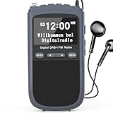 Greadio Tragbare DAB Plus Radio Klein, UKW Radio mit 1000mAh Wiederaufladbarem Akku, 80 Voreingestellte Sender, Kopfhörer,LCD-Display,Wecker,Uhr,Schlafzeit-Timer,Digitalradio(Schwarz)