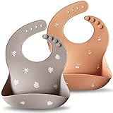 Moonkie Silikon Lätzchen Baby 2er-Set, BPA-frei Abwaschbar Baby Lätzchen Wasserdicht Weich Langlebig Verstellbare Silikon Lätzchen für Babys und Kleinkinder (Muted/Misty Purple)