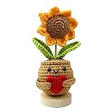OHiZVZV 1 Stück Gehäkelte Sonnenblume in Topf, Süßes Handgemachtes Geschenk – Perfekt für Frauen, Geburtstage, Lehrer (Sonnenblumen- & Herz-Design)