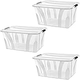 astor24 PREMIUM 3er XXL Set Aufbewahrungsbox transparent Organizer mit Deckel stapelbar. Ideal für Büro, Kinderzimmer, Küche & Werkstatt (3er Set 55 Liter)