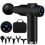 BUOAZR Massagepistole, Mini Muskel Massage Pistole mit 32 Geschwindigkeiten bis zu 3500U/min und 6 köpfen, Elektrisches Massagepistole mit LCD-Bildschirm zur Muskel Massage Entspannen (Schwarz, 6)