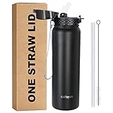 GOPPUS 1L/32oz Thermosflasche mit Strohhalm Doppelschicht Edelstahl Trinkflasche 1 Liter Isolierflasche Auslaufsicher Sport Wasserflasche Kohlensäure Water Bottle Trinkflaschen BPA-frei Wasser Flasche