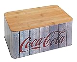 WENKO Brotkasten Coca-Cola Wood - Brot-Box mit Bambusdeckel, Eisen, 32.5 x 21 x 15 cm, Mehrfarbig