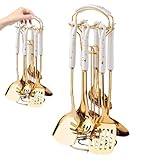 Nyutcwe 7pcs/Set Küchenutensilien Set Edelstahl Goldutensilien zum Kochen mit Utensilienhalter Spülmaschine.