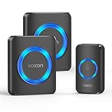 VOXON Funkklingel, 400m Reichweite Türklingel Funk Set, IP65 Aussen Wasserdicht Klingel Haustür mit 2 Empfängern, Plug-in Doorbell mit LED-Blitz, 5 Lautstärkestufen, 60 Melodien (Schwarz)
