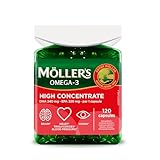 Moller’s ® | High Concentrate | Omega-3 | Premium-Fischöl | Hochdosiert bis zu 3360 mg EPA+DHA pro Tagesdosis | in Triglyceridform | für Gehirn, Sehkraft, Herz, Blutdruck | 120 Weichkapseln