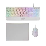 MARSGAMING MCP124, 3in1 Gaming Combo, Ergonomische H-Mech LED RGB Tastatur, RGB Maus 3200DPI HUANO Switches, Nanotextil-Mauspad 360x260mm, Multiplattform-Kompatibilität, Spanisches Layout, Weiß