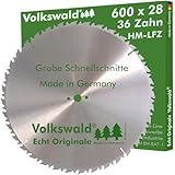 Volkswald ® HM-Sägeblatt LFZ 600 x 28 mm Z= 36 für Naturholz Brennholz Massivholz Hartholz für Tischkreissägen Wippkreissägen Brennholzsägen Hartmetallsägeblatt Kreissägeblatt