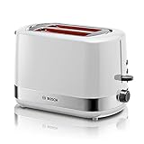 Bosch Kompakt Toaster TAT6A511, integrierter Brötchenaufsatz, mit Abschaltautomatik, mit Auftaufunktion, perfekt für 2 Scheiben Toast, Liftfunktion, Brotzentrierung, 800 W, Edelstahl/weiß