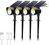 ALUSSO Solarlampen für Außen Garten, 3CCT Solar Strahler Wasserdicht Gartenleuchten,D2D Modi Solarleuchten für Außen Garten,Gehweg,4 Stück