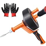 Rohrreinigungsspirale-Kit (13m), Spirale Abfluss Rohrreinigung mit Bohrer-Adapter, Sanitär-Schlange Clog Remover mit Arbeitshandschuhen, Manuelle oder Elektrische Verwendung für Küche, Waschbecken