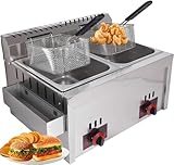 Gas-Fritteuse, Edelstahl, kommerzielle Qualität, LPG-Fritteuse, große Kapazität mit einstellbarer Feuerkraft, leicht zu reinigen, für Chips, Donuts, Fisch, inklusive Körben und Deckeln