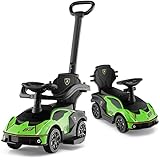 DREAMADE Rutschauto Lamborghini, 3 in 1 Rutschfahrzeug mit Schiebestange, Hupe, Stauraum & Verstellbarer Fußablage, Schiebeauto für Kinder 12-36 Monate (Grün)