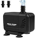 PlayDen Tauchpumpe, 1500L/H Wasserpumpe Klein Aquarium Pumpe Teichpumpe, 15W Aquarienpumpe Wasserspielpumpe für Garten Teich Brunnen, Brunnenpumpe mit Hubhöhe 1.6M, Kabel 1.4M, 2 Düse 13mm/16mm
