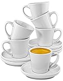 Cosumy Espressotassen Weiß Keramik 6er Set - Mit Untertassen - Stapelbares Design - Hält Lange Warm - Geschenkbox - 70ml