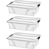 astor24 PREMIUM 3er XXL Set Aufbewahrungsbox transparent Organizer mit Deckel stapelbar. Ideal für Büro, Kinderzimmer, Küche & Werkstatt (3er Set 7 Liter)