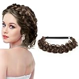 LOPHE Geflochtene Haarbandperücke, Schwarzbraunes traditionelles geflochtenes Mädchenstirnband, Geeignet für Hochzeiten, Oktoberfest, Strandausflüge