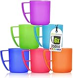 idea-station NEO Kunststoff Kaffeetassen Set 6 x 350 ml - bunt - bruchsicheres Tassen Set für Kinder und Senioren - ideale Camping Tasse mit Henkel für unterwegs