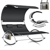 KESSER® Doppel-Sonnenliege Doppelliege mit Sonnendach, Kopfkissen Tasche für 2 Personen, Relaxliege, Gartenliege, Schaukelliege ergonomische Liegefläche, 240 kg Belastung, Seitentasche, Schwarz