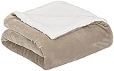 Amazon Basics - Decke aus Mikro-Kunstfell und Sherpa-Fleece - 220 x 240 cm, Taupe