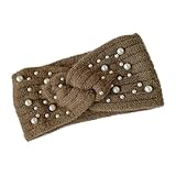 ROMISBABA Geflochtenes Haarband aus Strick mit Perlen Gefüttertes Stirnband für Damen Modisches Winter Accessoire für Outdoor und Alltag
