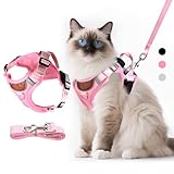 LUOJINYI Verstellbares Katzengeschirr mit Leine Ausbruchsicher, Katze Brustgeschirr mit Reflektierend Streifen & Atmungsaktiv Netzgewebe, Softgeschirr für Katzen Kätzchen Welpen (Rosa, S)