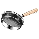 TOYANDONA Edelstahl Bratpfanne Kleine Antihaft pfanne mit Honigwaben beschichtung für Spiegeleier und Steak Langlebig Kratzfest mit Ergonomischem Holzgriff für Einfache Handhabung