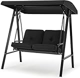 YODOLLA 2-Sitzer Hollywoodschaukel mit Sonnendach, Gartenschaukel Gartenliege mit abnehmbarem Kissen, Verandaschaukel geeignet für Hinterhof, Garten, Hof, Poolside (Schwarz)