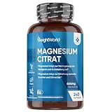 Magnesiumcitrat Kapseln gepuffert - 444mg Elementares Magnesium pro Portion - 240 vegane Kapseln - 4 Monate Vorrat Magnesium trägt zur Verringerung von Müdigkeit & Erschöpfung bei (EFSA) - WeightWorld
