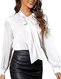 Tapata Bluse Damen Satin V-Ausschnitt Elegant mit Schleife Damen Blusen Button Down Shirts Klassische Langarm Casual Business