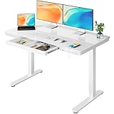 ErGear Schreibtisch Höhenverstellbar, 120 x 60 cm Glas Elektrischer Höhenverstellbarer Schreibtisch mit Schublade, Sitz- und Stehschreibtisch für Home Office (Weißer Glas Oberteil+ Weißer Rahmen)